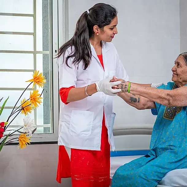 Elderly resident engaging in gentle physiotherapy and workout activity